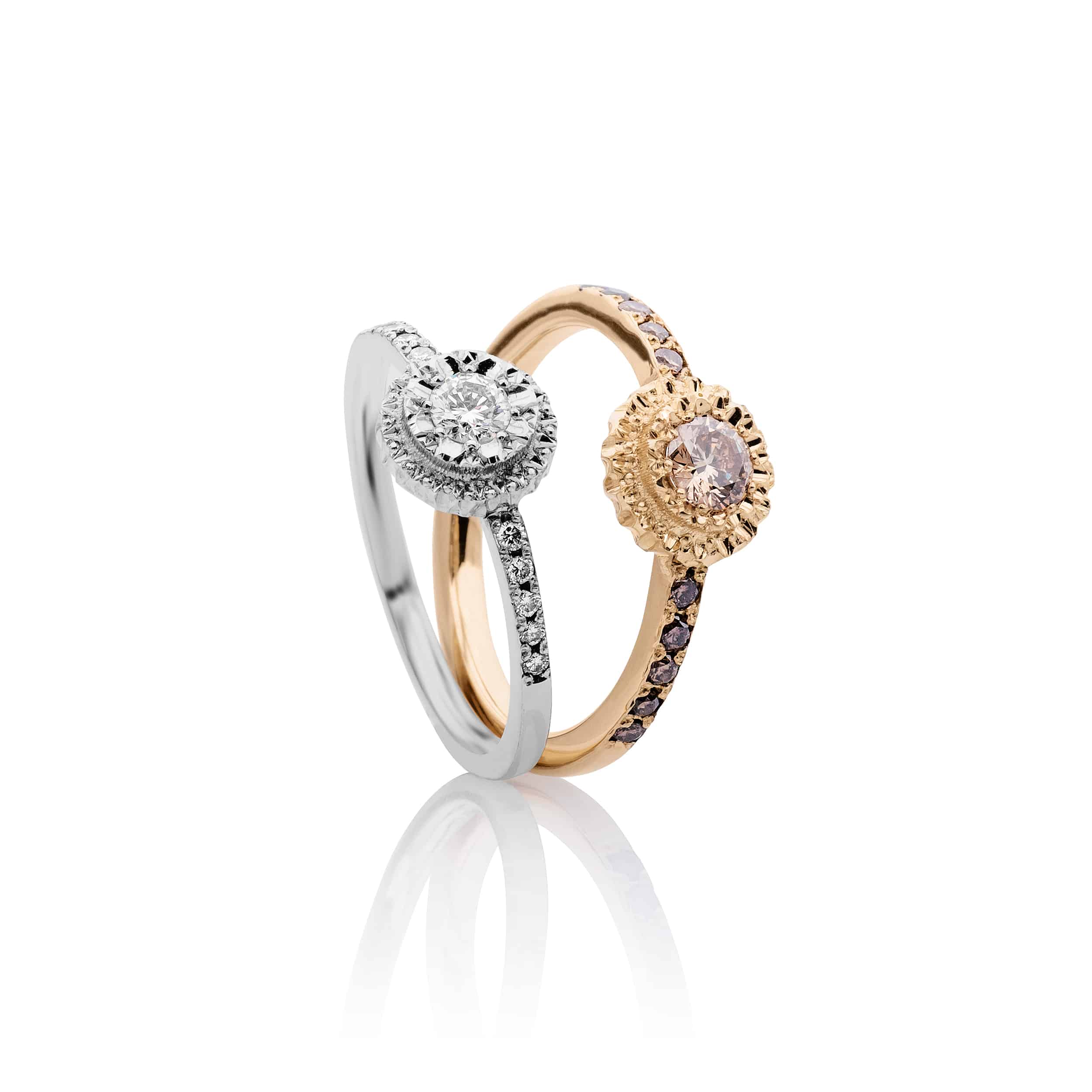 18 kt wit goud en geel goud & wiite diamant og cognac-kleurige diamant